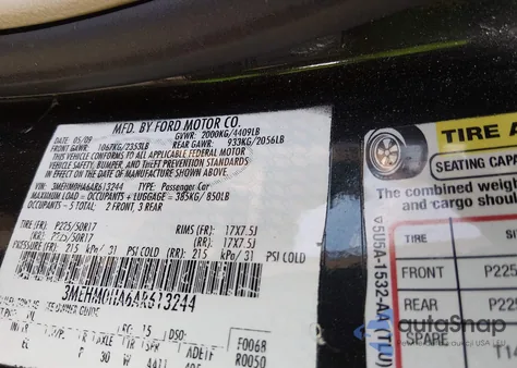 2010 Mercury Milan z USA, uszkodzony, nr VIN 3MEHM0HA6AR613244